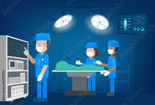 Surgeon team in surgery room flat design vector illustration