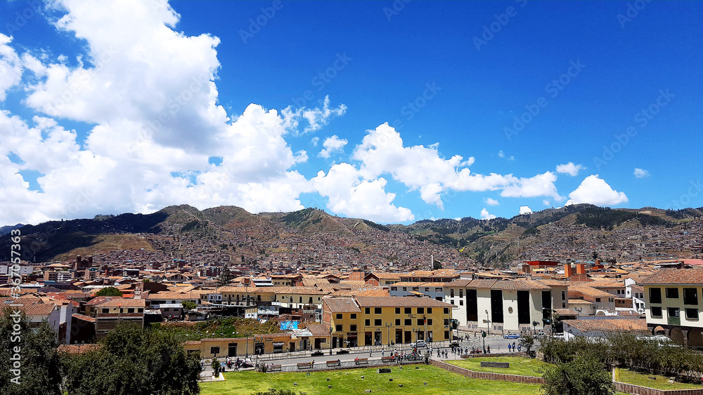 panoramic view of the city of Cuzco in the mountains