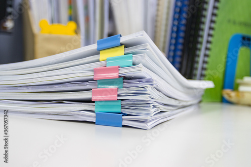 file folder and Stack of business report paper file on the table