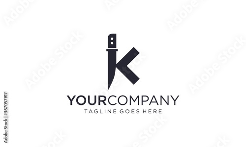 Creative and simple K letter with knife shape for business or company and restaurant logo design vector editable