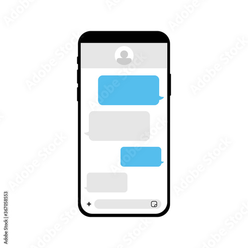 Vector flat design smartphone, mobile phone with chat, messenger concept on display.