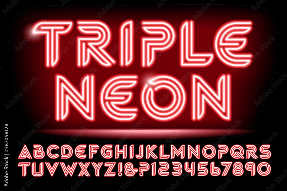 A Glowing Red Neon Font with Triple Tubes