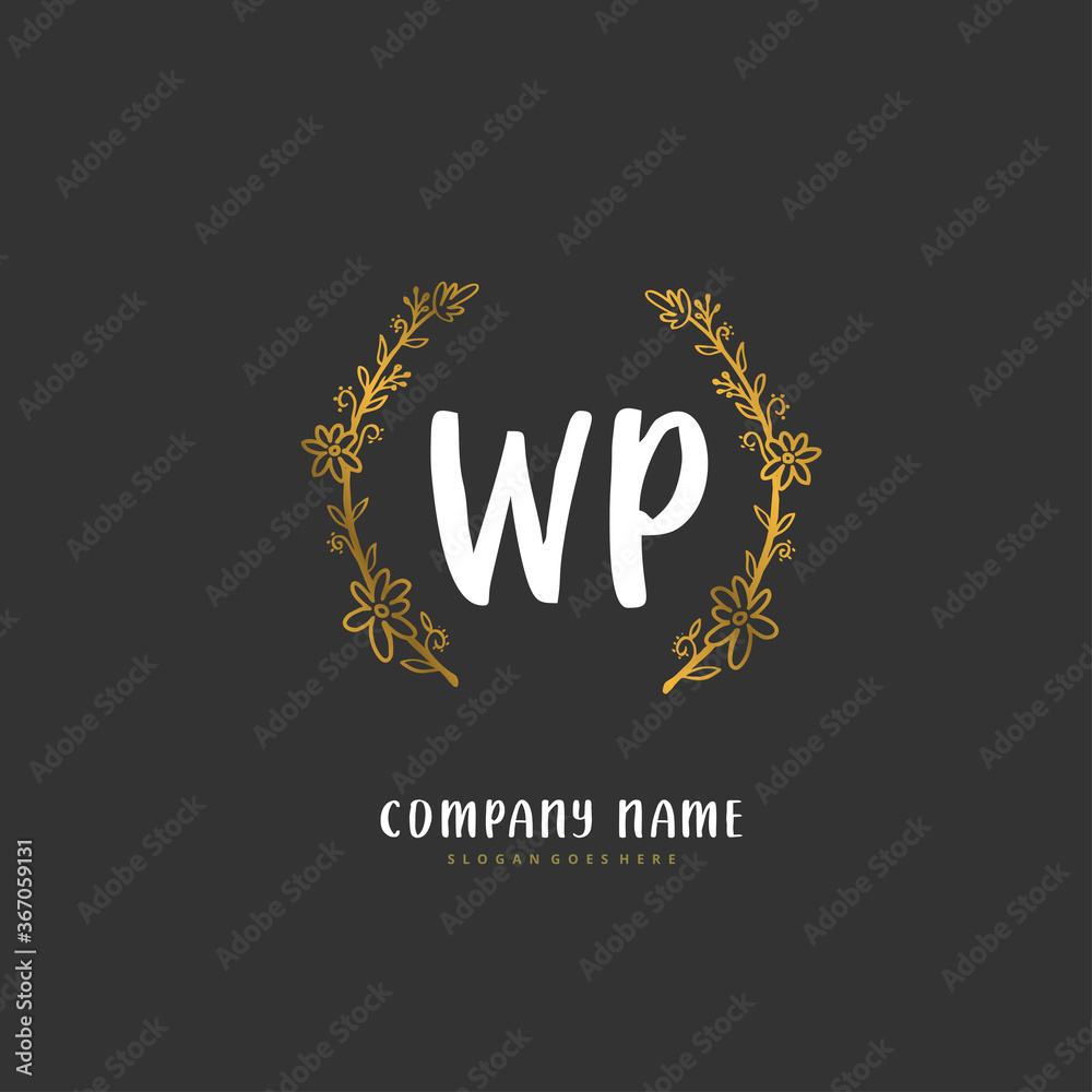 Naklejka premium W P WP Initial handwriting and signature logo design with circle. Beautiful design handwritten logo for fashion, team, wedding, luxury logo.
