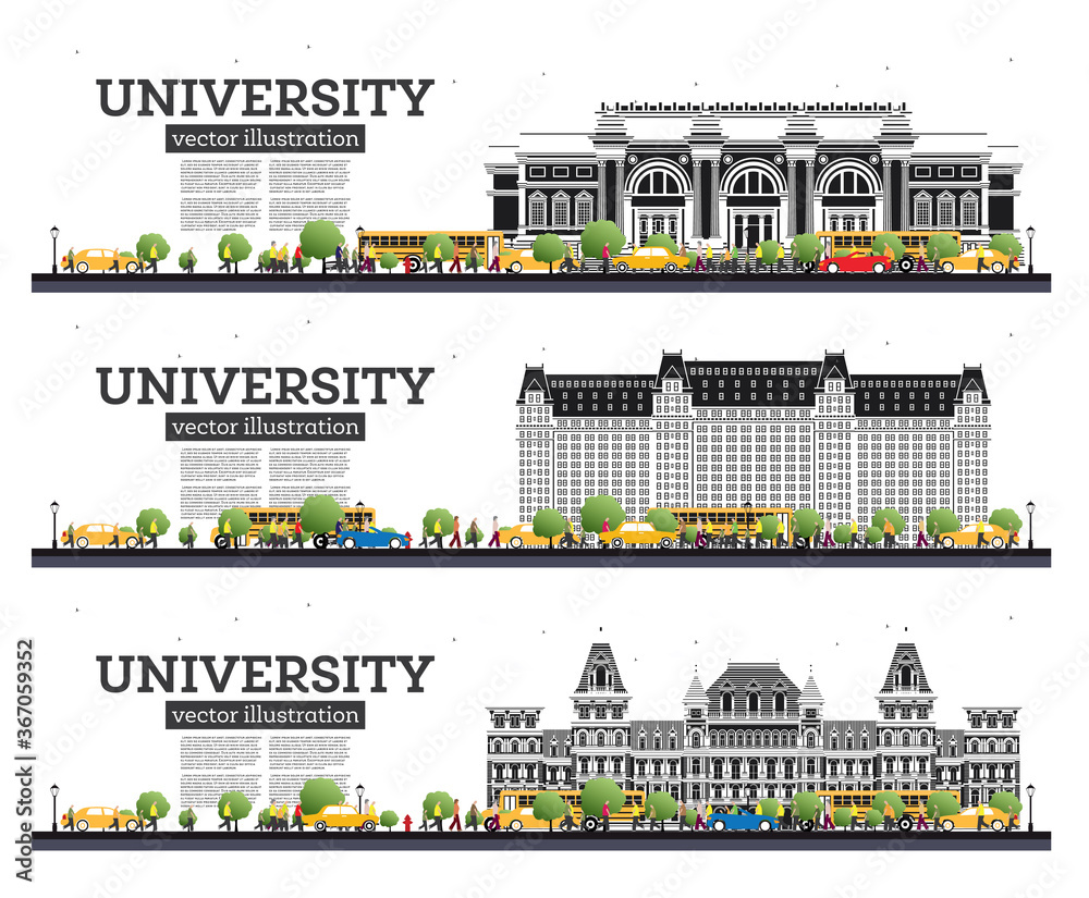 University Campus Set. Study Banners Isolated on White.