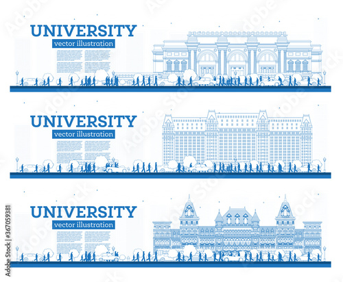 Outline University Campus Set. Study Banners.
