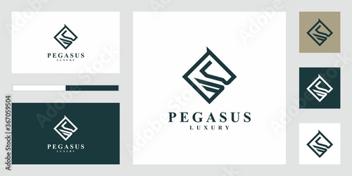 Luxurious Pegasus. Minimalist premium horse, premium logo design inspiration