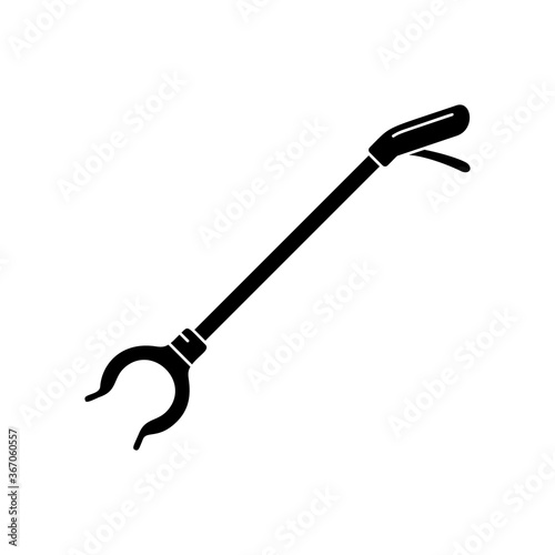Cutout silhouette of Long-reach grabber. Outline icon of Litter Picker Gripper. Black device for elderly or disabled people. Flat isolated vector on white background. Pick Up tool, Mobility Assistance