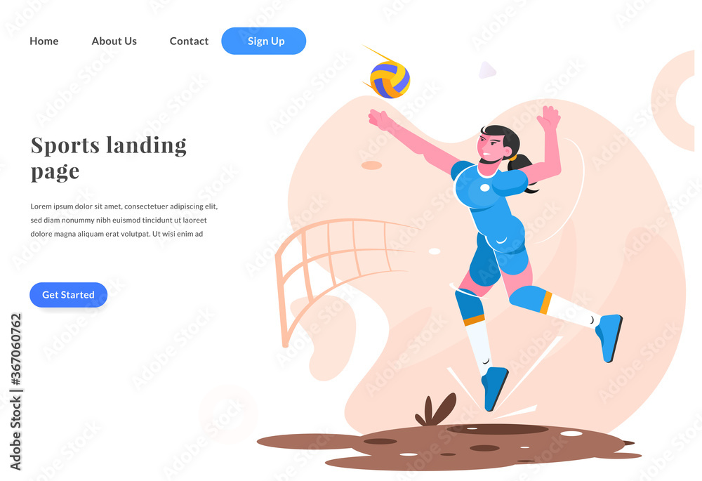 web landing page woman play volley ball