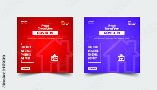 protect yourself from covid-19, together we create together we fight social media banner template 
