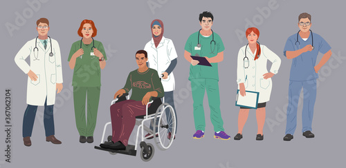 Medical people. Doctors and nurses portraits, team of doctors concept, medical office or laboratory. Modern flat vector concept digital vector illustration