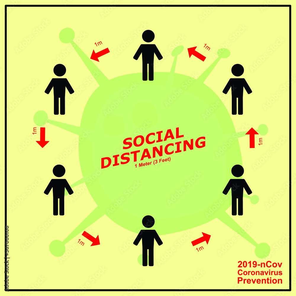 Social distancing, keep distance in public society people to protect from COVID-19 coronavirus outbreak spreading concept, Infographic design distance away in the meeting with virus pathogens Social distancing, keep distance in public society people to protect from COVID-19 coronavirus outbreak spreading concept, Infographic design distance away in the meeting with virus pathogens
