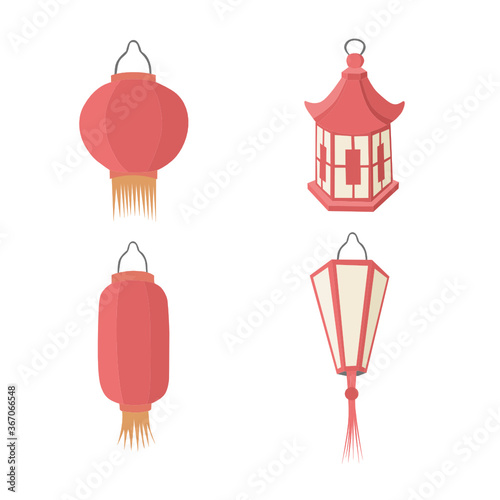 Vector red and yellow lantern set