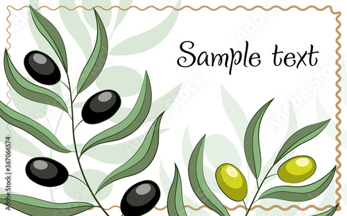 Card with olive branches with place for your text. Copy space. Vector, illustration