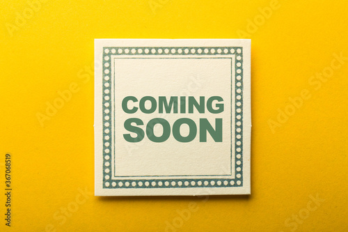 Coming Soon Label On Yellow Background