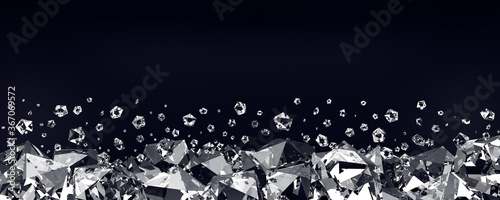 Diamonds on a black background. 3d render photo