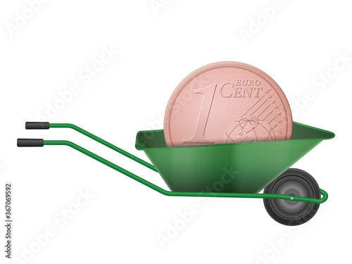 One euro cent in wheelbarrow