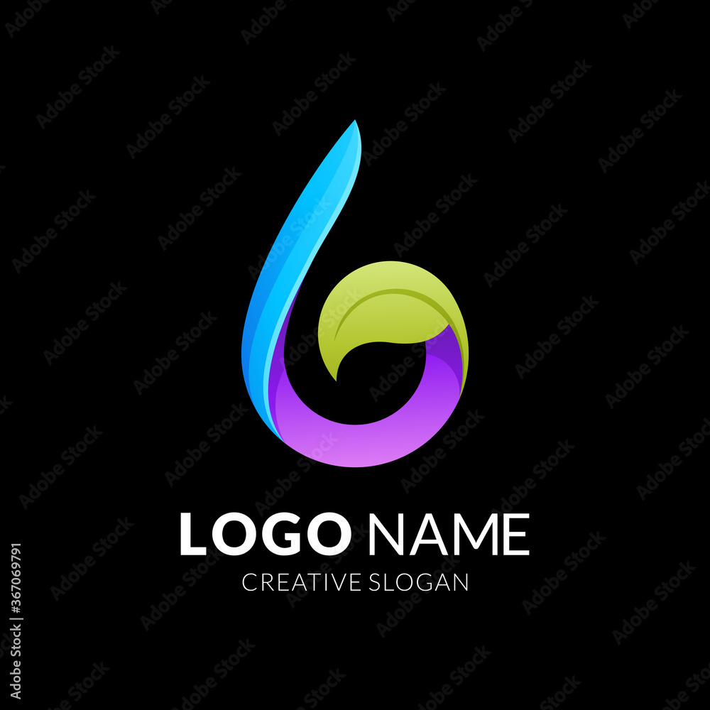 water and leaf logo concept, modern 3d logo style in gradient vibrant colors