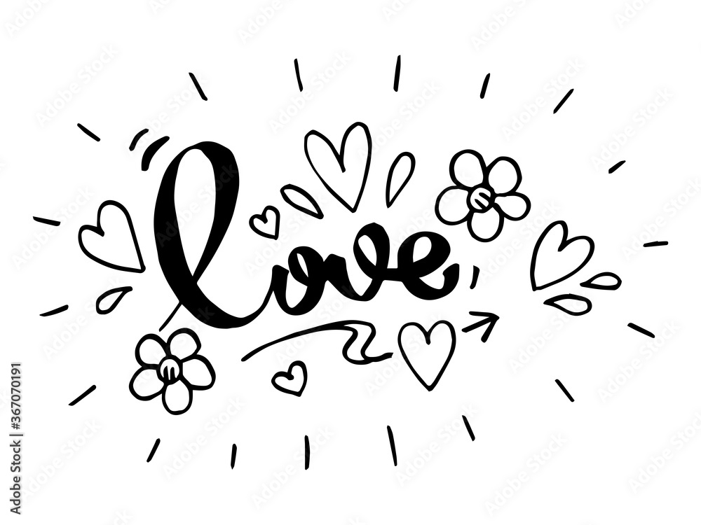 Love handwritten text vector scripts with heart symbols. Illustration ...