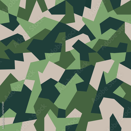 Fashionable geometric camouflage pattern. Seamless texture. Abstract green military or hunting camo background. Vector illustration.