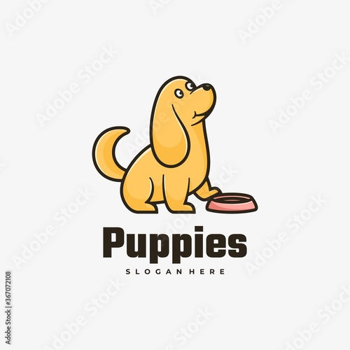 Vector Logo Illustration Puppies Simple Mascot Style.