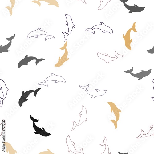 Fototapeta Naklejka Na Ścianę i Meble -  Light Pink, Yellow vector seamless pattern with sea dolphins. Modern abstract illustration with sea dolphins. Template for natural magazines.