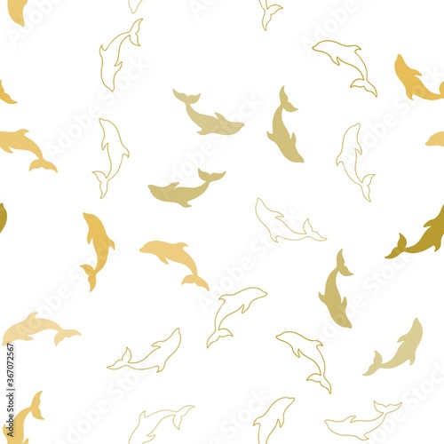 Dark Yellow vector seamless pattern with sea dolphins. Modern abstract illustration with sea dolphins. Natural design for wallpapers.