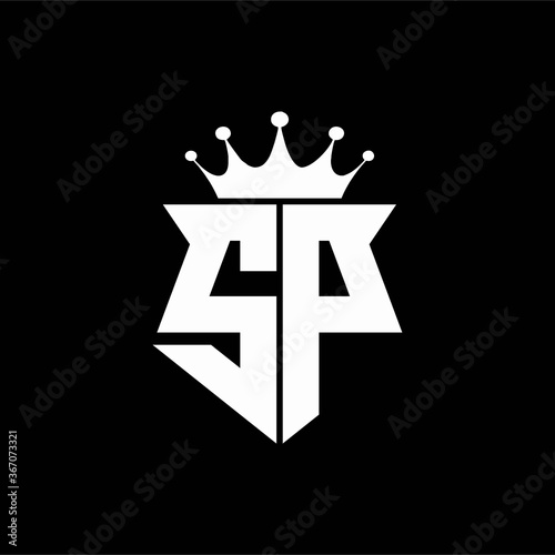 sp logo monogram shield shape with crown design template photo