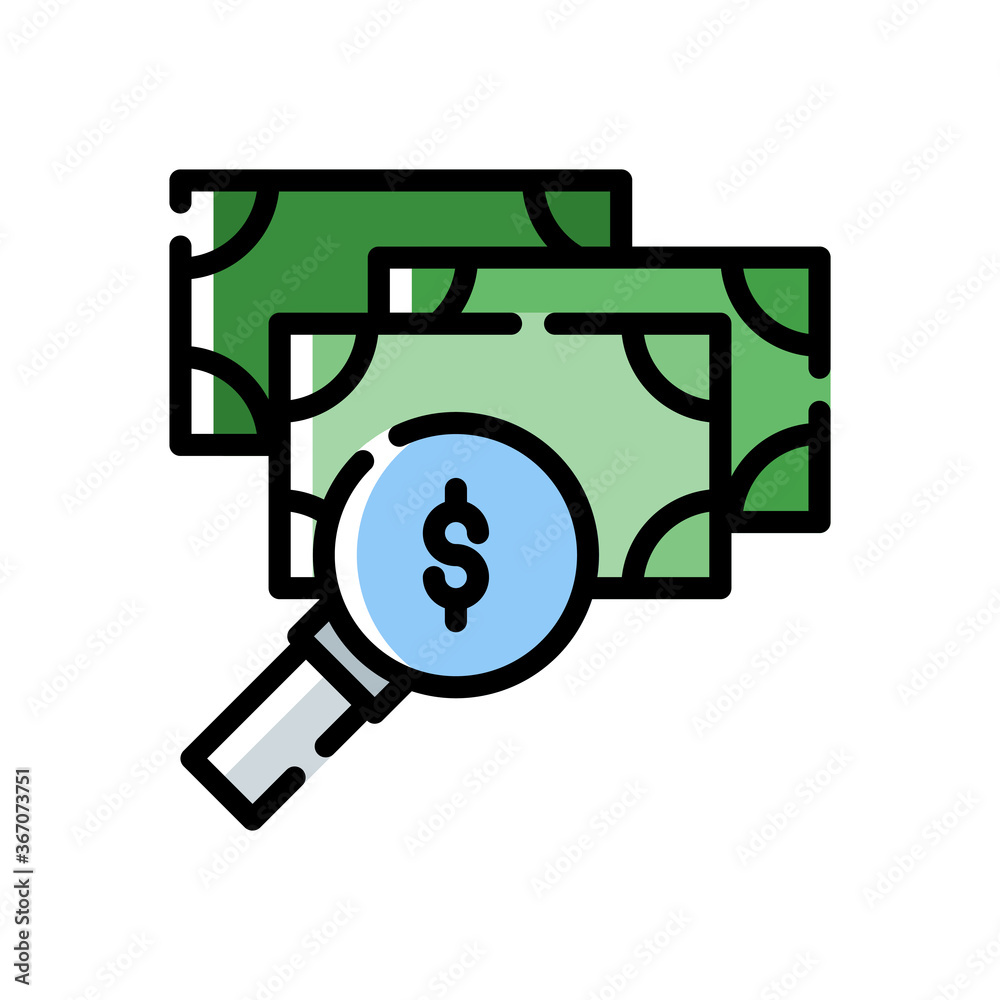 search money icon in filled line style isolated on white background. EPS 10 search money icon in filled line style isolated on white background. EPS 10