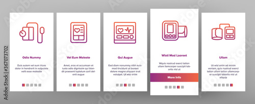 Tonometer Equipment Onboarding Mobile App Page Screen Vector. Tonometer Medical Device For Measuring Blood Pressure, Mechanical And Electronic Tool Illustrations