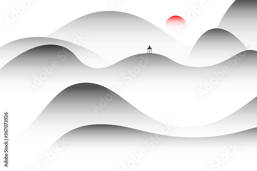 Vector new Chinese landscape painting