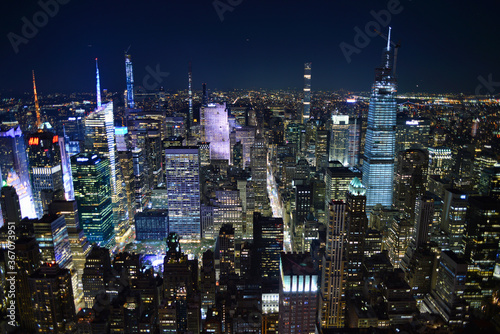 Manhattan New York City aerial view by night