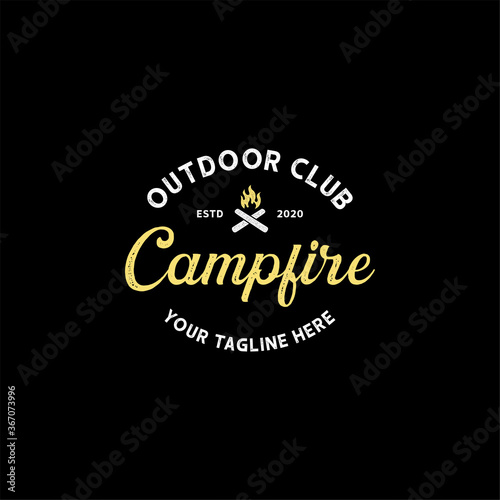 Vintage retro campfire bonfire logo vector grunge textured