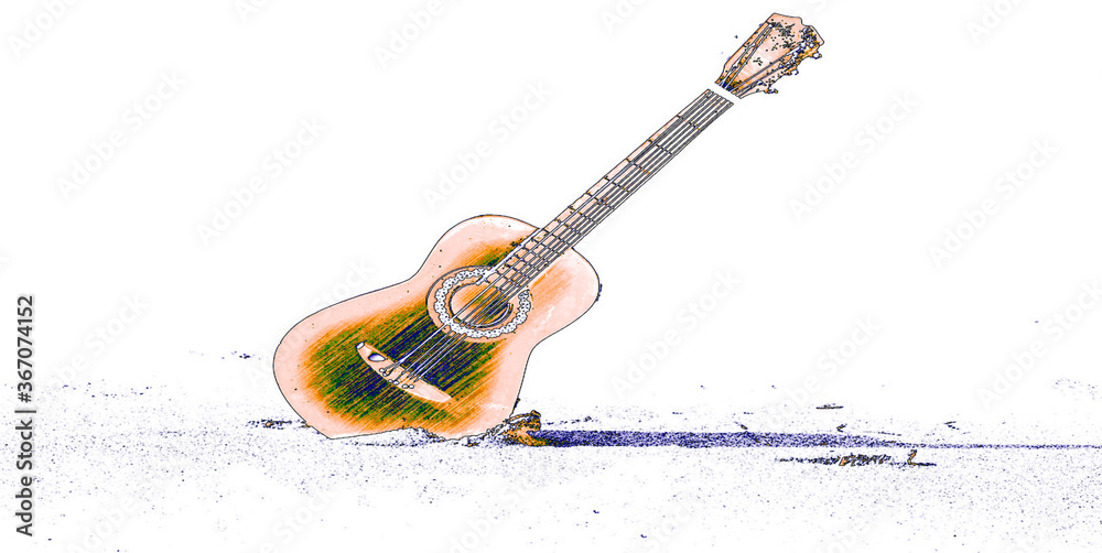 a classical guitar on a white background