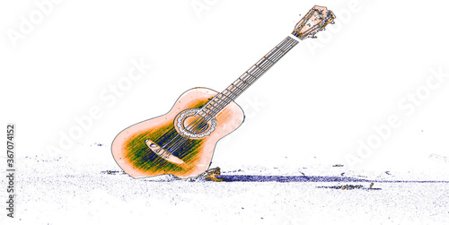 Photography a classical guitar on a white background