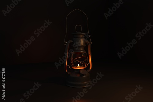old kerosene lamp on black background 3d render