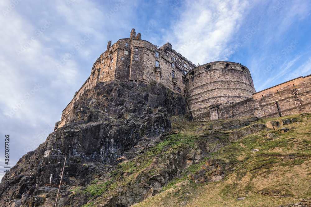 Walls of castle, main landmark in the Old Town of Edinburgh city, Scotland, UK