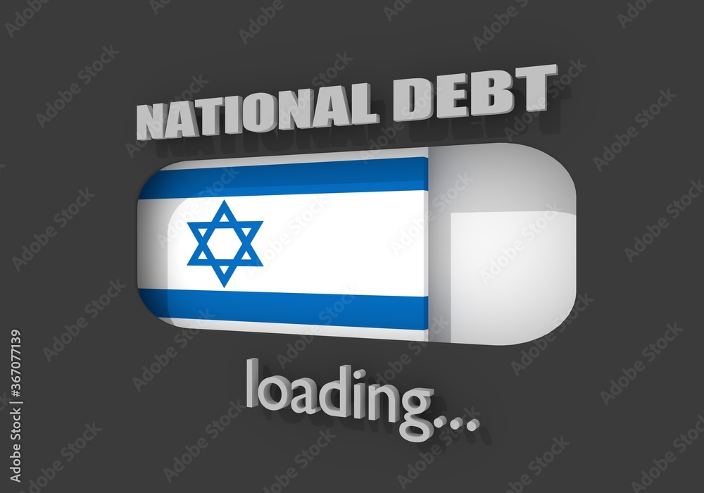 Obraz premium National debt progress bar read high level result. National flag of Israel. 3D rendering