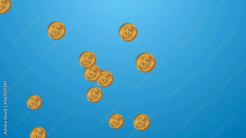 Falling coins or money golden rain motion on blue background. Seamless loopable background. Falling coins or money golden rain motion on blue background. Seamless loopable background.