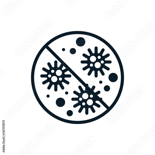 Coronavirus with prohibit sign, sign caution coronavirus outline icons. Vector illustration. Editable stroke. Isolated icon suitable for web, infographics, interface and apps.