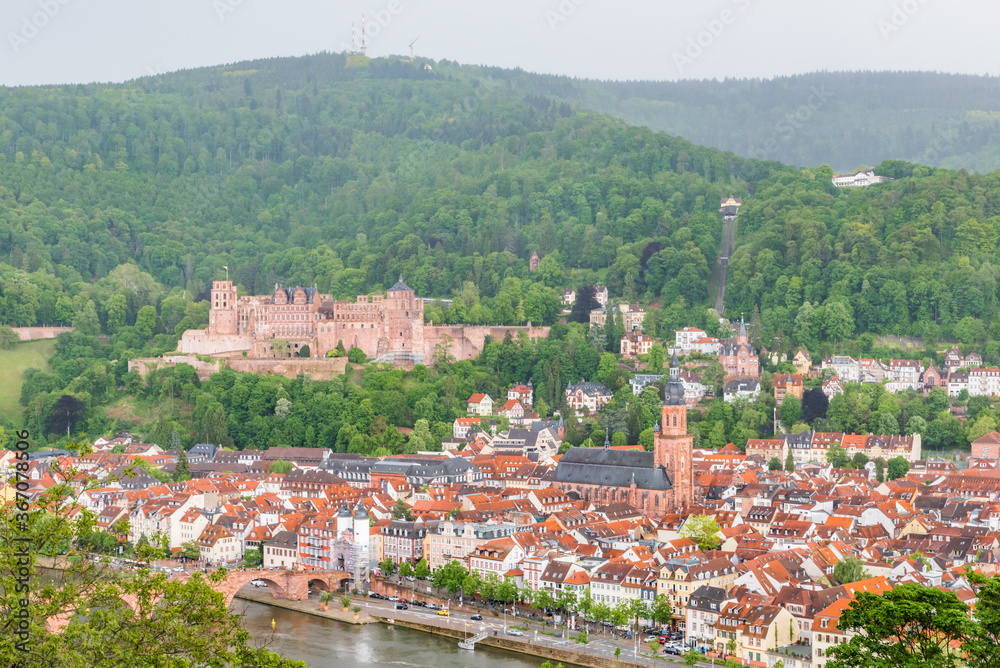 Panoramic view of the Heidelberger Schloss and  Heidelberg city, Germany