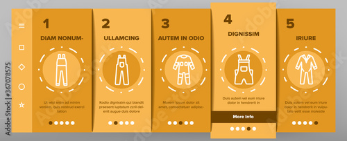 Overalls Worker Protect Clothes Onboarding Mobile App Page Screen Vector. Human Protection Overalls, Safety And Protective Body Clothing And Workwear Illustrations