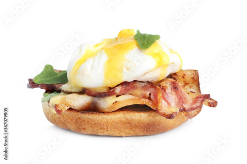 Photography Fresh delicious egg Benedict isolated on white
