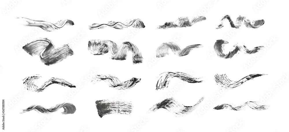 Set of different mascara strokes on white background. Banner design