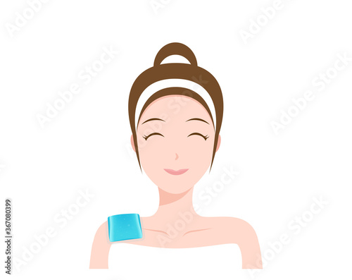 hot and cold gel pack apply on women vector . first aid on white background