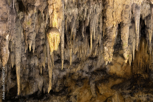 Stalactite decorations in the dark cave