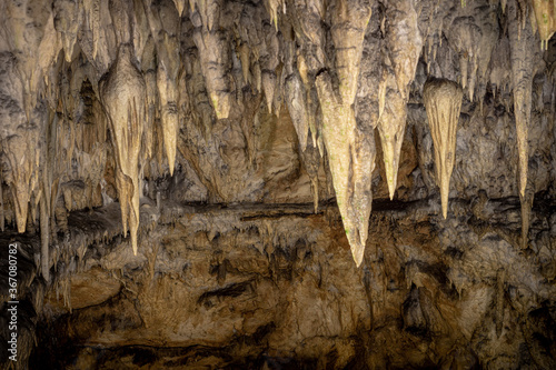 Stalactites hanging from the top of the cave