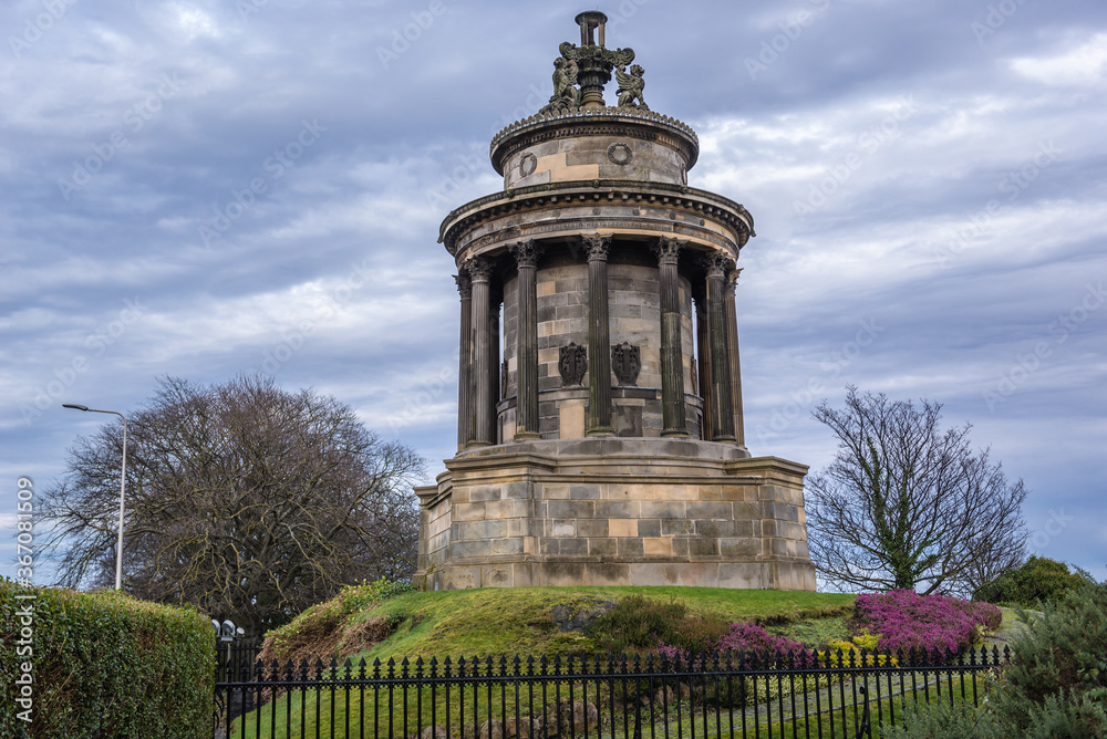 Monument deticated to Robert Burns in Edinburgh city, Scotland, UK