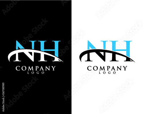 NH, HN initial letter company logo swoosh design vector