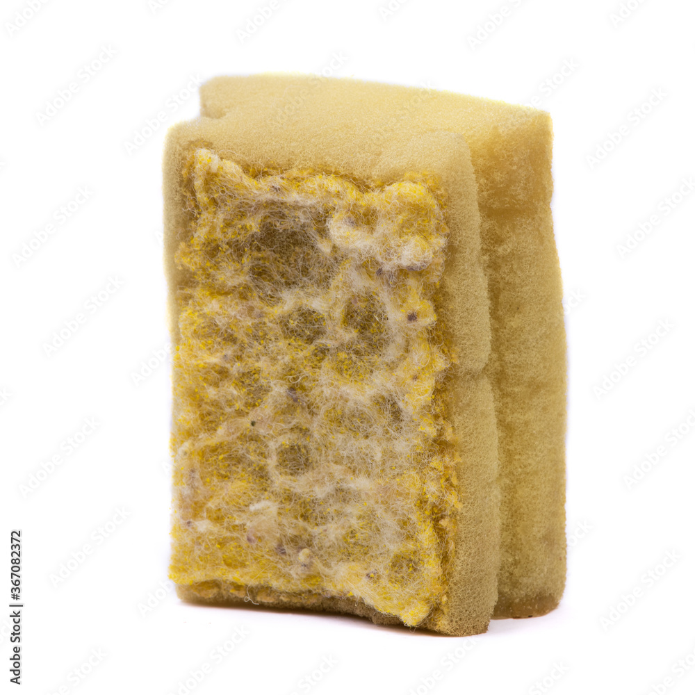 Old dishwashing sponge isolated Old dishwashing sponge isolated