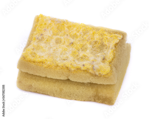 Old dishwashing sponge isolated